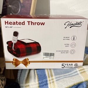 Cozy Red and Black Plaid Heated Blanket in box Brand new!